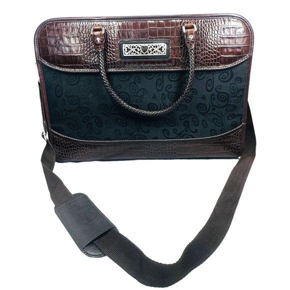 Brighton Handbags - Brighton Carry On Bag Luggage Croc Leather and Fabric EUC Brown & Black